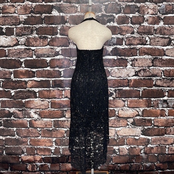 SEAN Collection Dress Black Beaded Cocktail Evening Gown Halter Size Small - Picture 8 of 14
